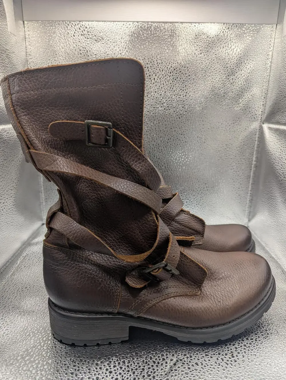 Bandit Boots Mens Size 6.5 Brown Leather Biker Mid Calf Buckle Strap Rugged